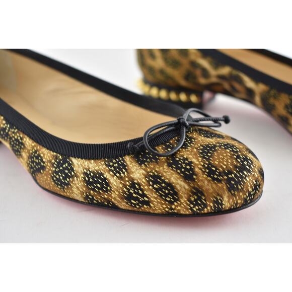 Christian Louboutin La Massine Black Gold Leopard Spike Ballerina Ballet Flat 36 - Picture 5 of 11